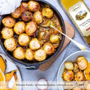 Beef shin potjie with dumplings and rosemary oil