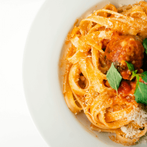 Pasta with Chicken Meat Balls and Pesto