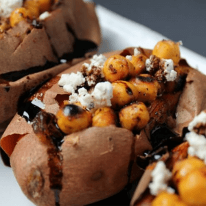 Stuffed Chickpea and Spinach Sweet Potato