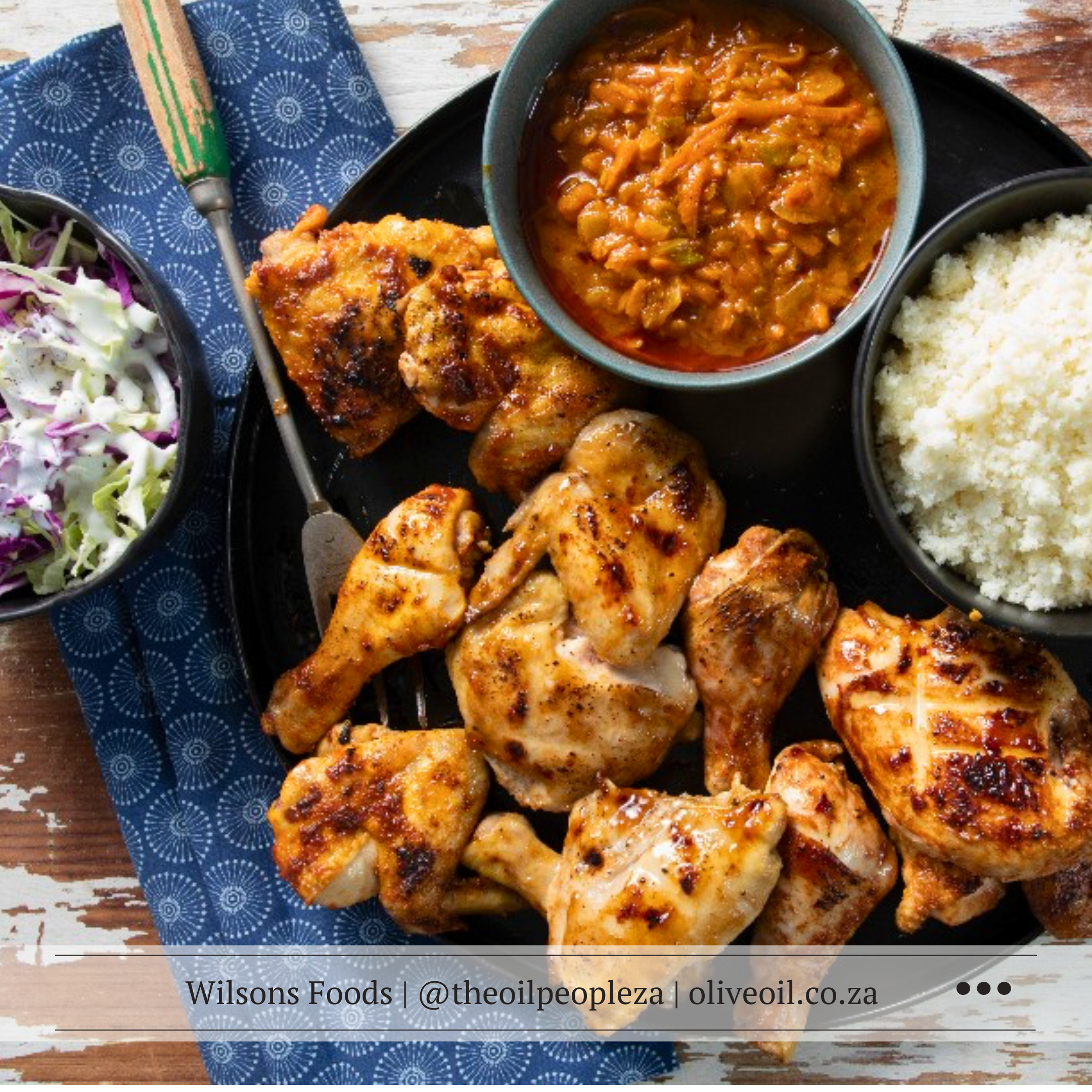 Juicy, grilled steak and chicken basted with an extra virgin olive oil marinade.